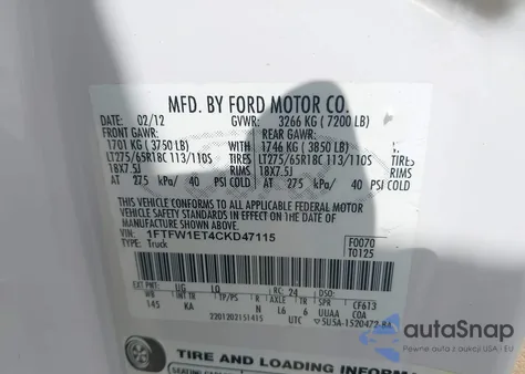 2012 Ford F-150 King Ranch from USA, damaged, VIN 1FTFW1ET4CKD47115